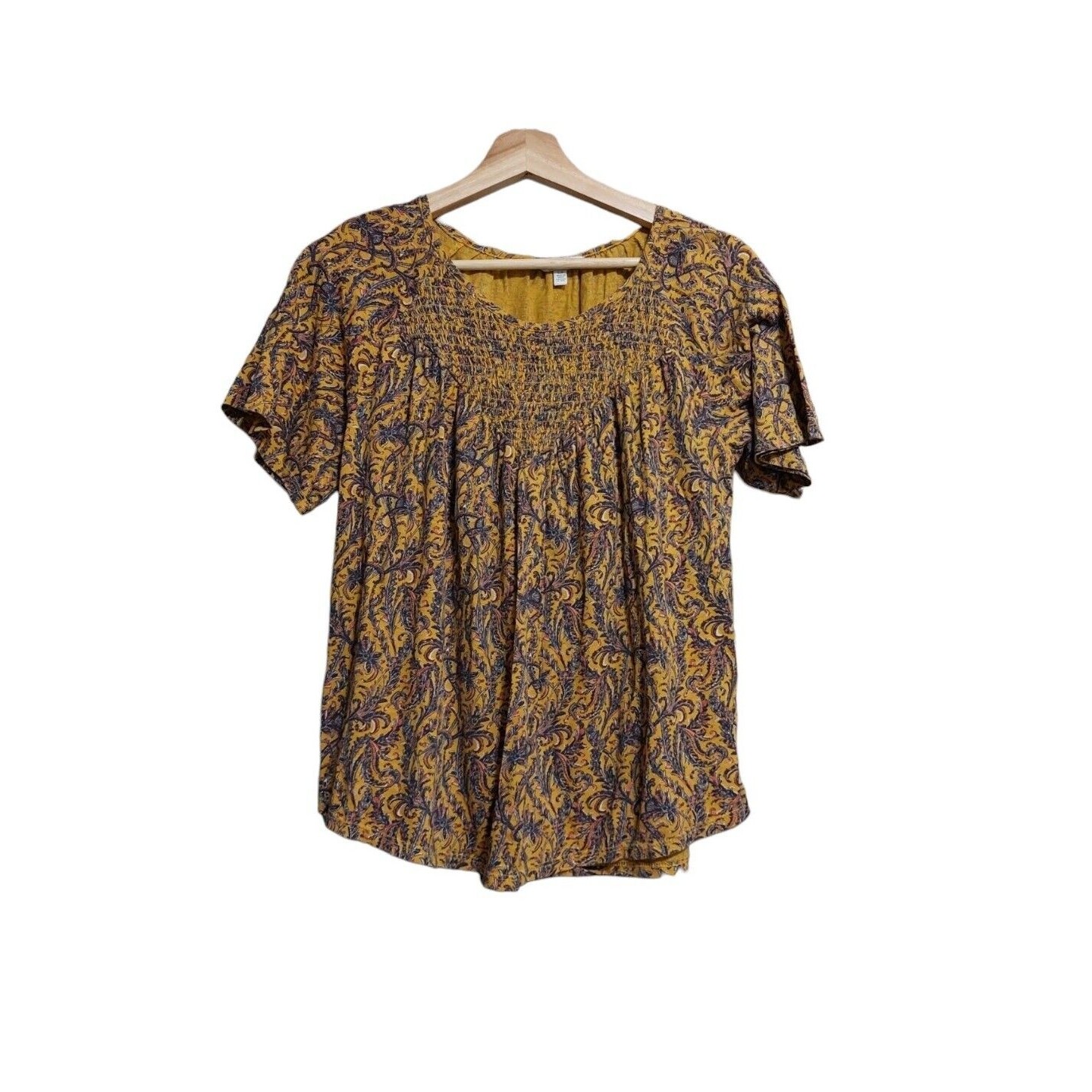 Lucky Brand Size Small Blouse Yellow Floral Paisley Flowy